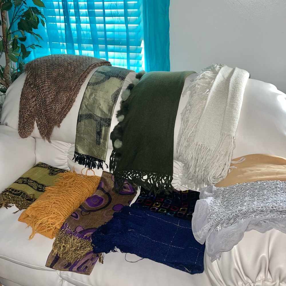 Scarves Different colors sizes and textures